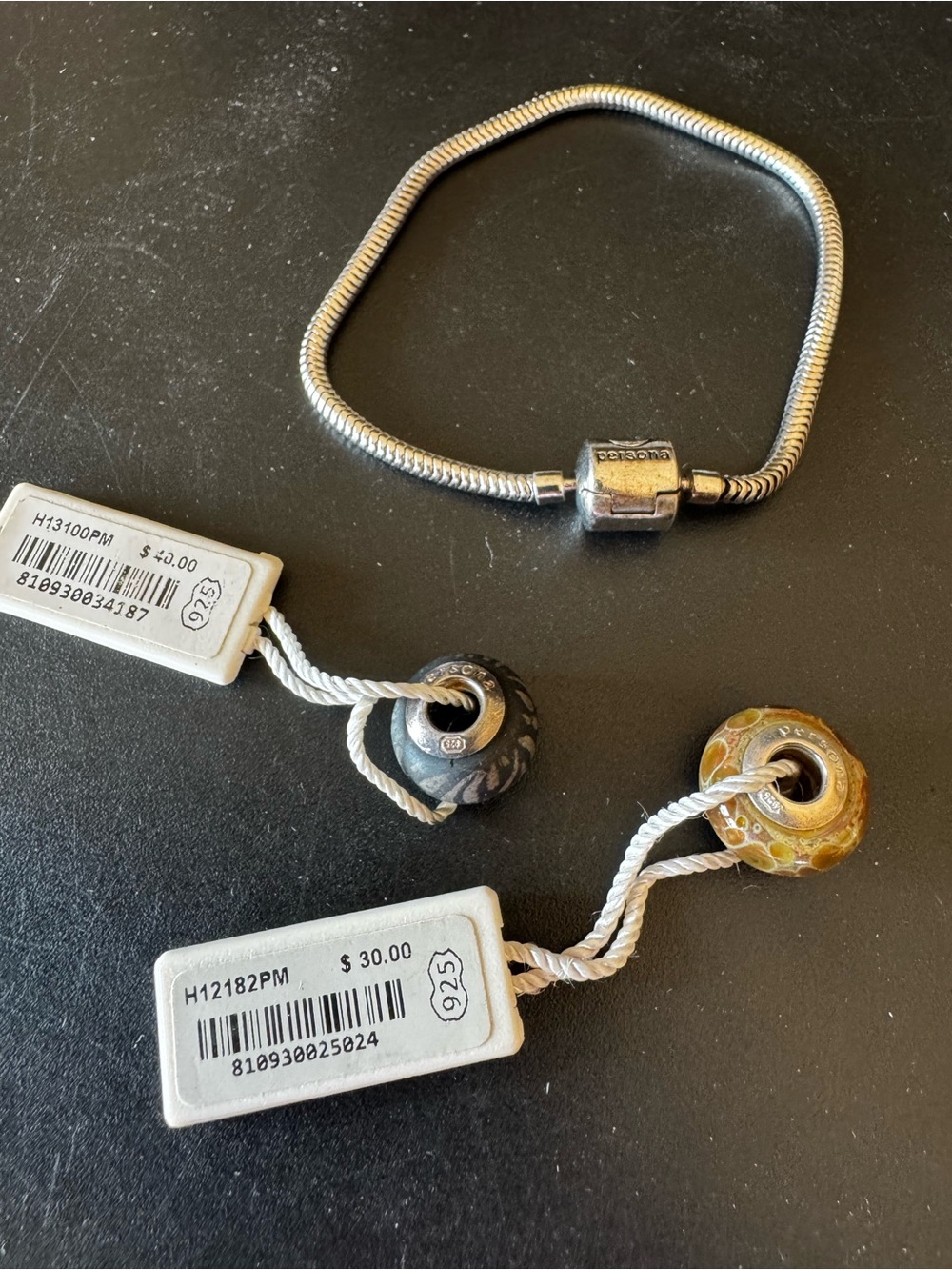 Persona 9.25 silver bracelet and 2 charms